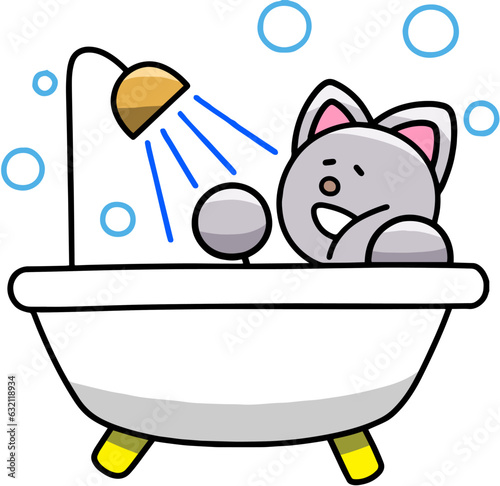 バスタイムなにゃんまるのイラスト(左右反転バージョン)　猫
