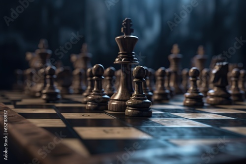 Close up chess competition game board business chess figure strategy management. Generative AI