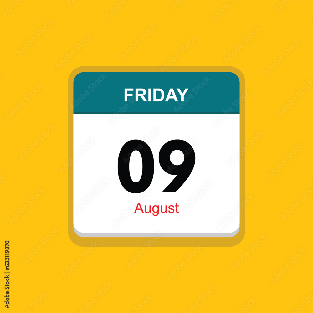 august 09 friday icon with yellow background, calender icon