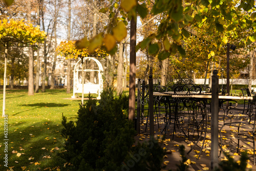 Chairs in autumn, street cafe