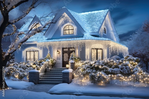 A Beautiful Exterior Design of a House during the Christmas Event, Lot of Decorations and Ornaments.