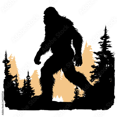 Bigfoot in the middle of jungle, vector art, isolated on white background, vector illustration.