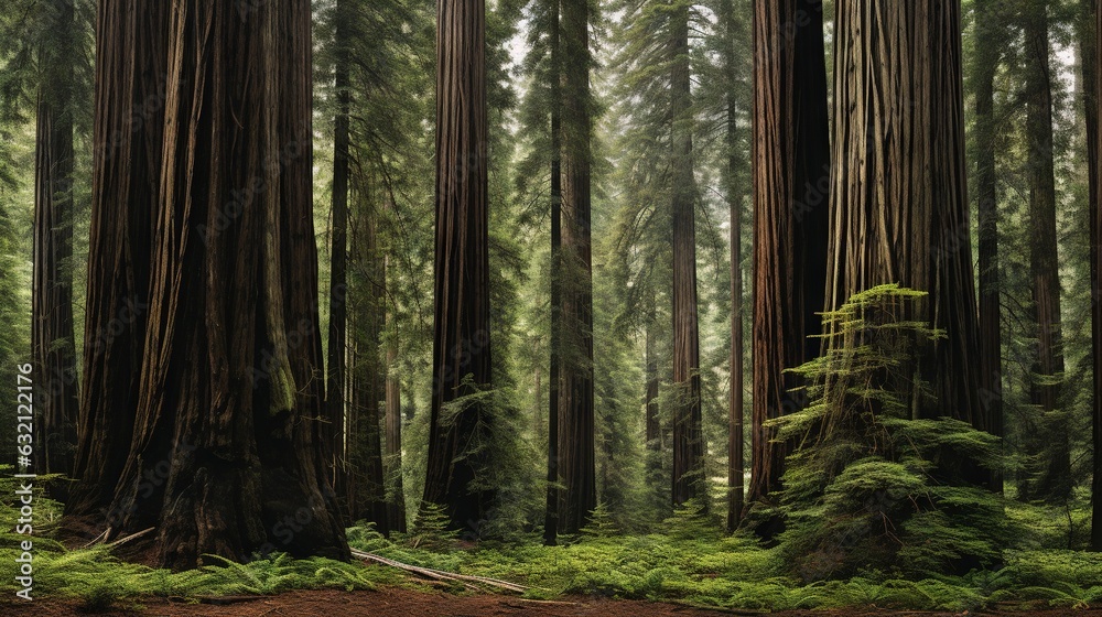 a forest filled with lots of tall trees and green grass. generative ai a forest filled with lots of tall trees and green grass. generative ai