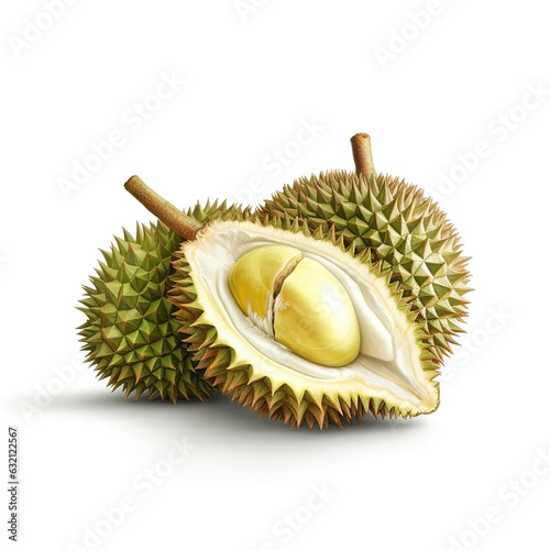 Durian on white background. Fresh fruits. Healthy food concept