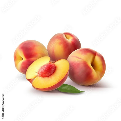 Peaches on white background. Fresh fruits. Healthy food concept