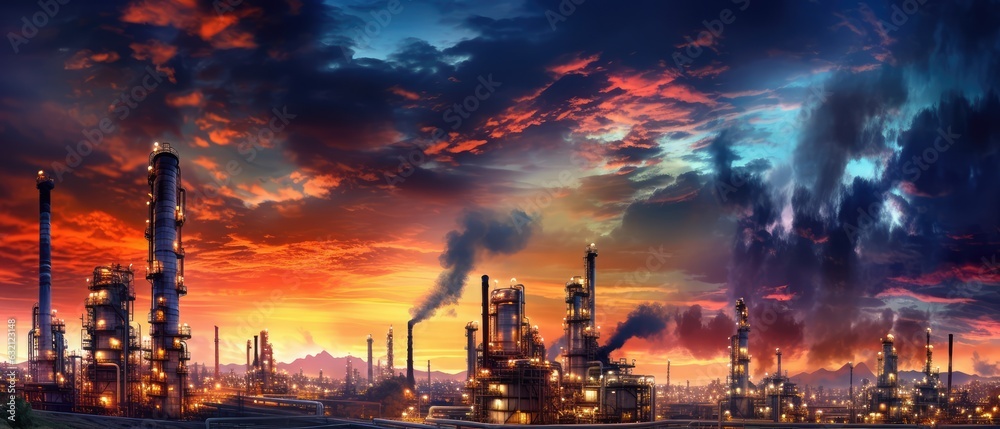 oil refinery field at night, the petrochemical industry, Generative AI