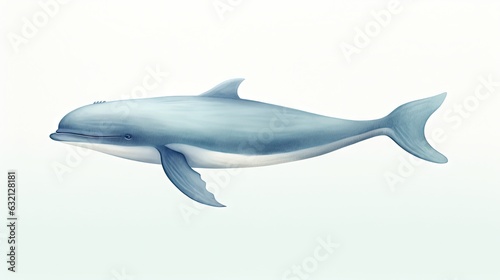  a blue and white dolphin swimming in the ocean with a white background. generative ai