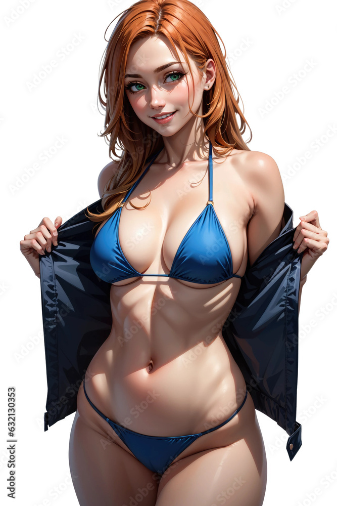 Cute sexy woman in bikini swimsuit. png illustrations, isolated transparent background anime style cartoon art Cute sexy woman in bikini swimsuit. png illustrations, isolated transparent background anime style cartoon art