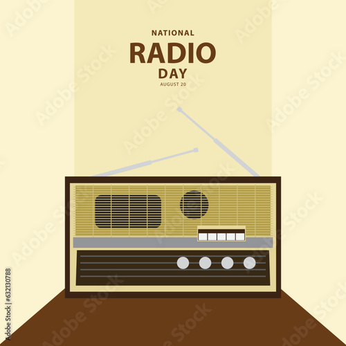 Vector illustration antique radio and text isolated on room background for commemorate and celebrate National Radio Day on august 20.