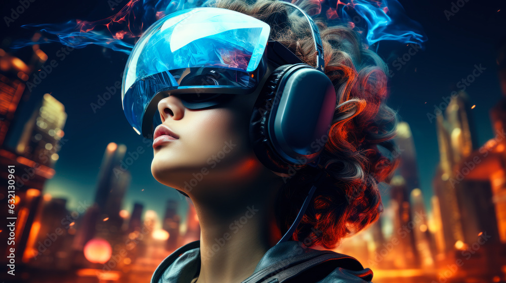 Futuristic Virtual Reality Experience with VR Headset Futuristic Virtual Reality Experience with VR Headset