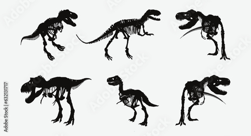 Enigmatic Prehistoric Relics, Mesmerizing Silhouettes of Dinosaur Skeletons in Vector Illustrations