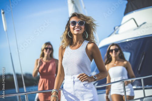 a group of young girls at a yacht party.