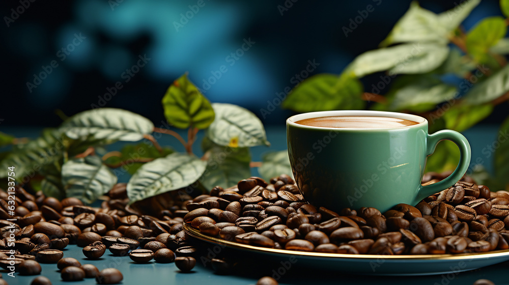 cup of coffee with beans cup of coffee with beans
