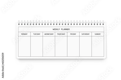 Weekly planner. First day - Monday. Vector illustration isolated on white background. Can be use for template your design, presentation, promo, ad. EPS10.