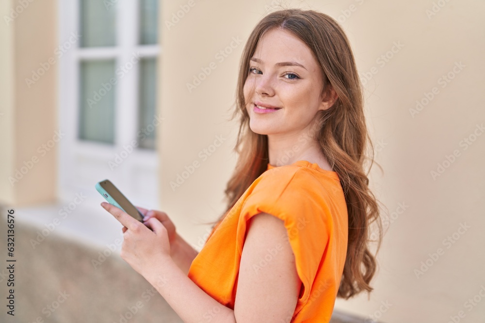Young woman smiling confident using smartphone at street Young woman smiling confident using smartphone at street