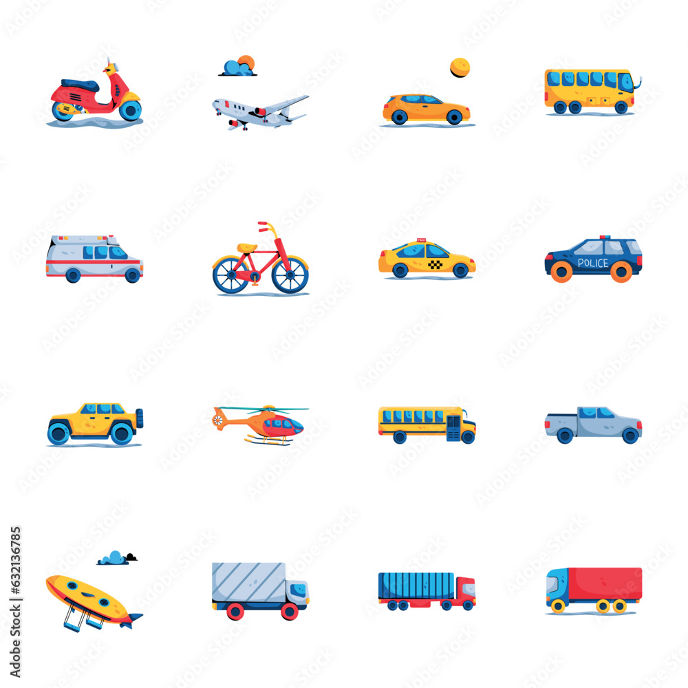 Set of Transport Flat Icons 

