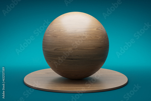 Fototapeta Naklejka Na Ścianę i Meble -  wooden podium with sphere ball on infinite background; pedestal for beauty, cosmetic product presentation. copy space template, 3D Illustration