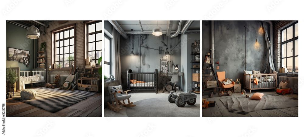 View of decor industrial nursery interior design Stock Photo | Adobe Stock