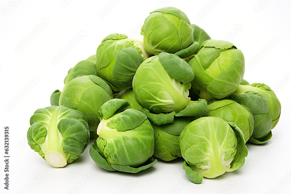 Green Brussels Sprouts Closeup On White Background Green Brussels Sprouts Closeup On White Background