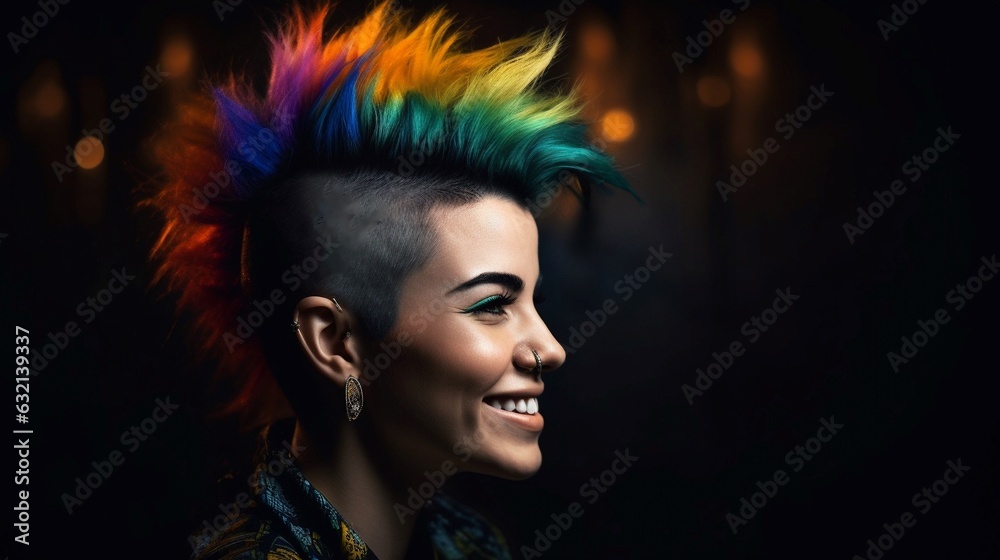 portrait of a woman with a colorful mohawk, generative AI.
