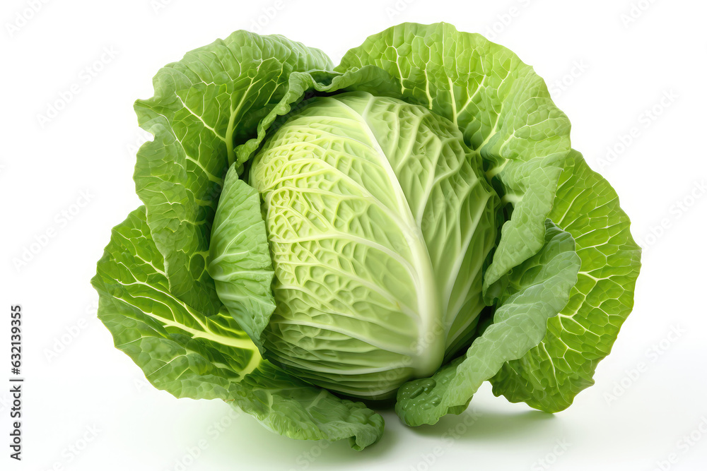 Green Cabbage Closeup On White Background Green Cabbage Closeup On White Background