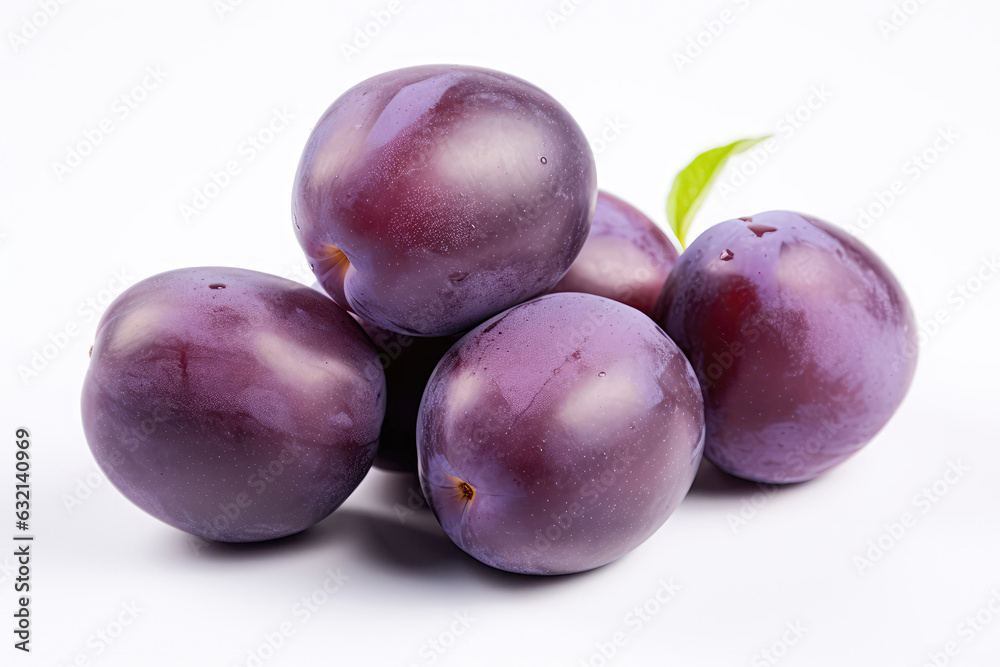 Purple Plums Closeup On White Background