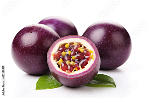 Purple Passion Fruit Closeup On White Background photo