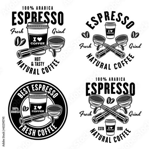 Espresso coffee set of vector emblems, logos, badges or labels in vintage monochrome style isolated on white background