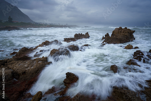 Rough seas and stormy skies as a winter cold front moves past Hermanus, Whale Coast, Overberg, Western Cape, South Africa. © Roger de la Harpe