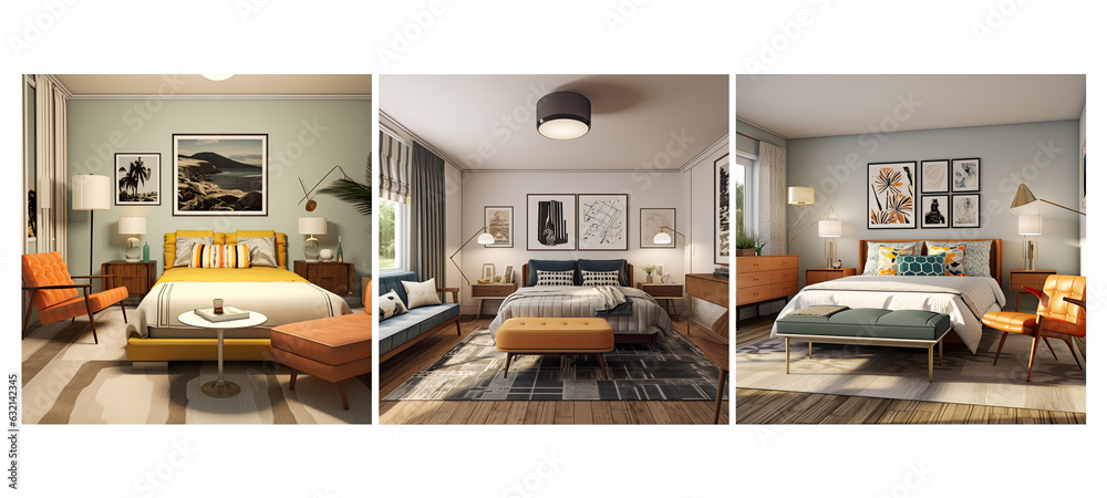clean mid century modern guest room interior design