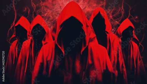 Halloween red cloak mystery people or monsters with copy space