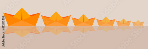 Group of folded paper boat. Origami paper boat with reflection. Vector illustration EPS 10 File.