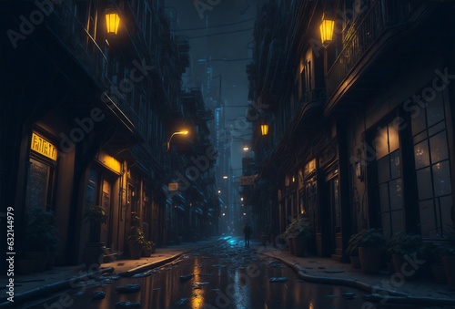 Cyberpunk style city street at night in Dark night background
