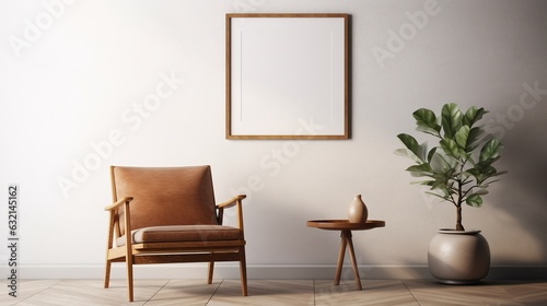 Generative AI, Poster frame mockup in beige and brown living room interior, wabi sabi minimalism style © DELstudio