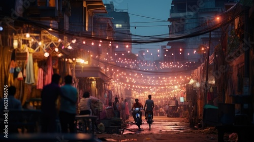 street photography view of illuminated homes and streets during the Diwali festival