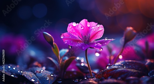 beautiful and romantic flower, bright pink or purple flower on a dark background photo