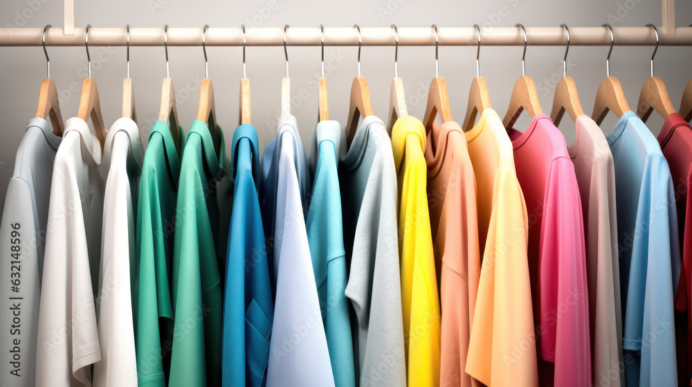 Colourful clothes on white rack