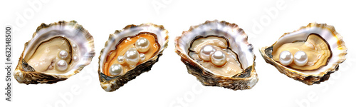 Set of oyster with pearl collection illustration isolated transparent background, PNG , Generative AI