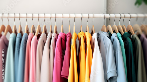Colourful clothes on white rack