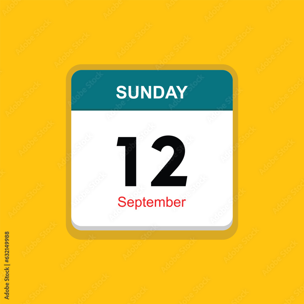 september 12 sunday icon with yellow background, calender icon