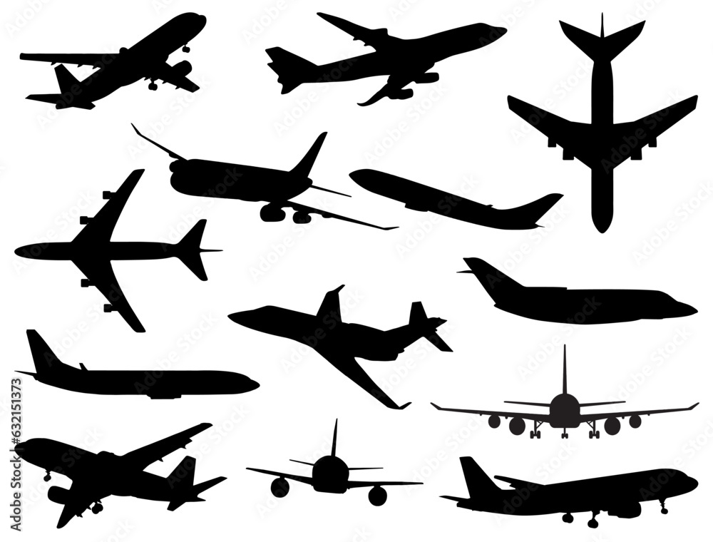 Set of Airplane silhouette vector art Stock Vector | Adobe Stock