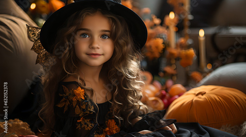Portrait of little girl in outfit during Halloween party