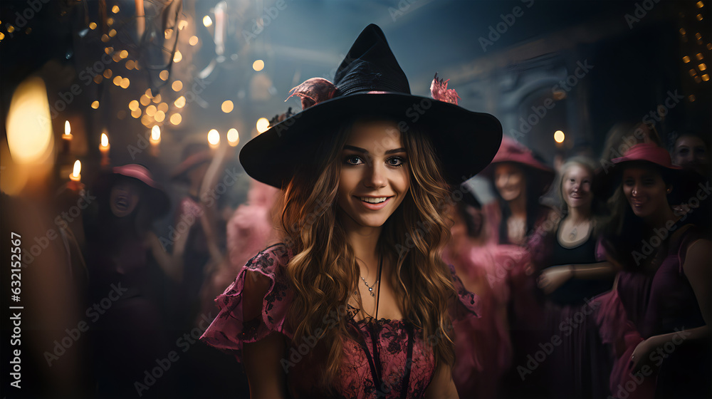 Portrait of woman in witch outfit during Halloween party Portrait of woman in witch outfit during Halloween party