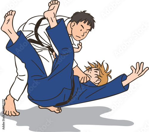 Judo athletes having a match (seoi-nage)