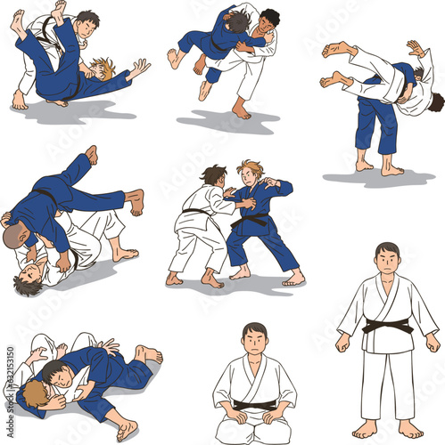 Various motions and poses of Judo athletes