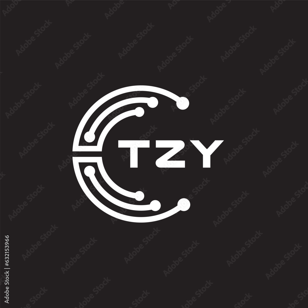 TZY letter technology logo design on black background. TZY creative initials letter IT logo concept. TZY setting shape design
