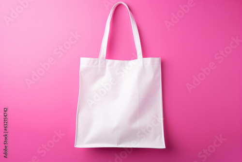 Mock-up of a white bag with handles on a pink background