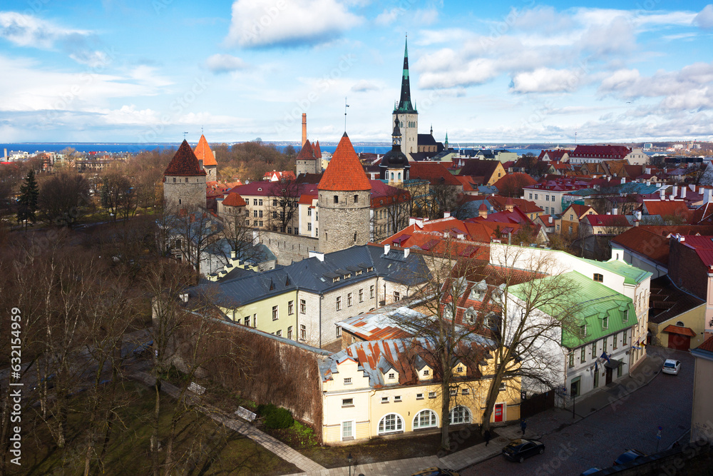 Top View of old town on sunny day. Tallinn, Estonia
