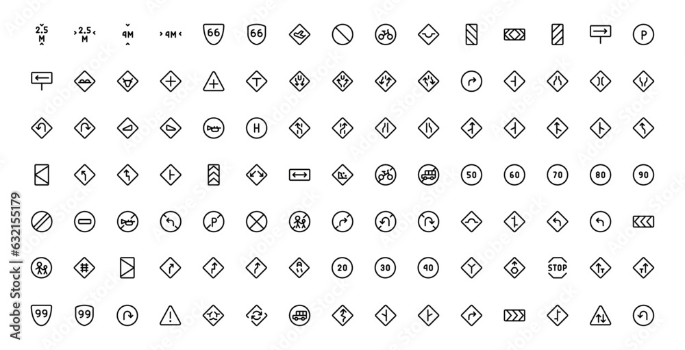 Fototapeta premium Road Signs and Symbols icon. vector illustration. editable stroke. suitable for ui ux web apps. 