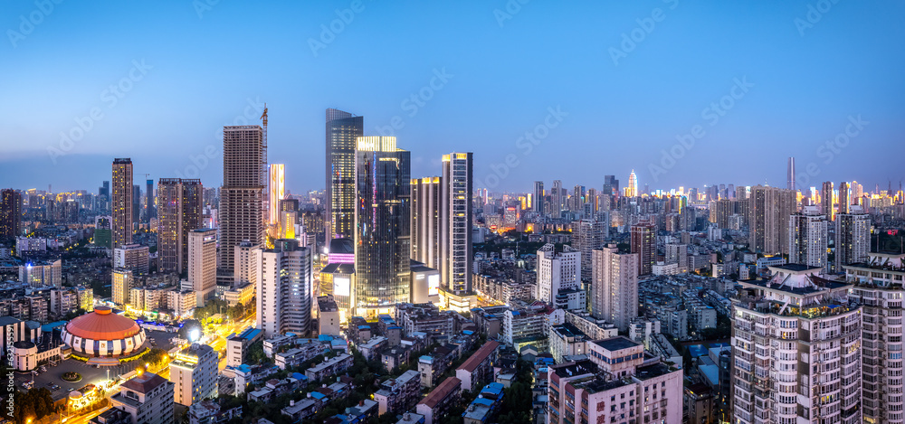 Obraz premium ..Aerial photography of the night view of urban architectural landscapes in Wuhan, China..